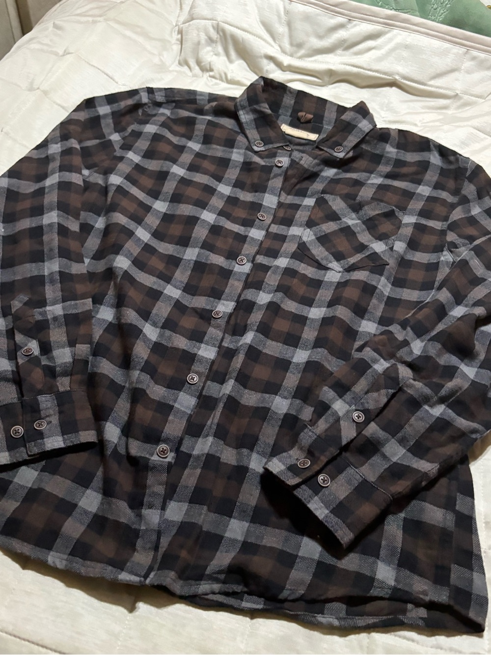 Boston Traders Brown and Gray Plaid Button-Down Shirt